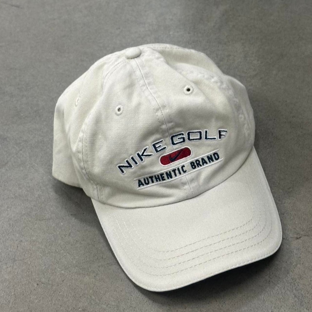 Vintage Y2K Nike Golf Authentic Brand Strapback Dad Hat Cap Cream Khaki - Picture 6 of 8